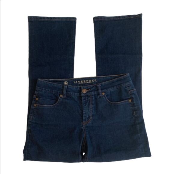 Liverpool Blue Wash Mid Rise Back Button Flap Pockets Straight Jeans Size 6 - Picture 4 of 10